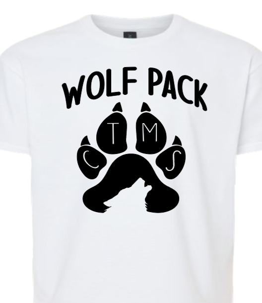 Wolf Pack with Paw on Top - CTMS Spirit Wear Cotton T-shirt - Adult Unisex