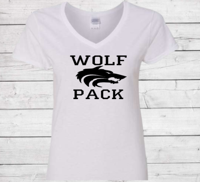 Wolf Pack with Wolf - CTMS Spirit Wear Cotton T shirt - Women's V-Neck