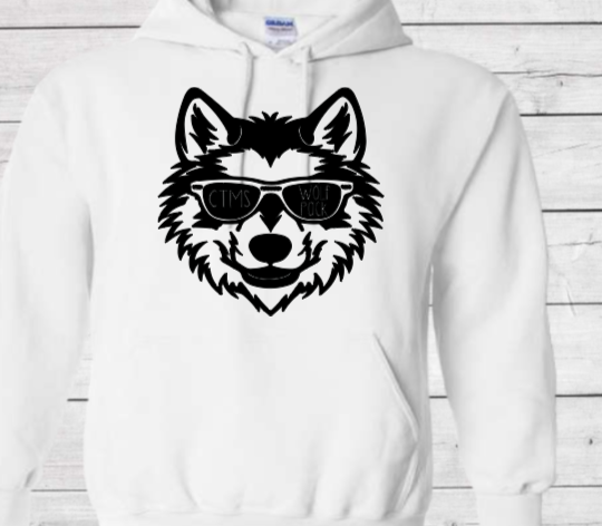 Wolf Pack Wolf with Glasses- CTMS Spirit Wear Hooded Sweatshirt - Youth Unisex