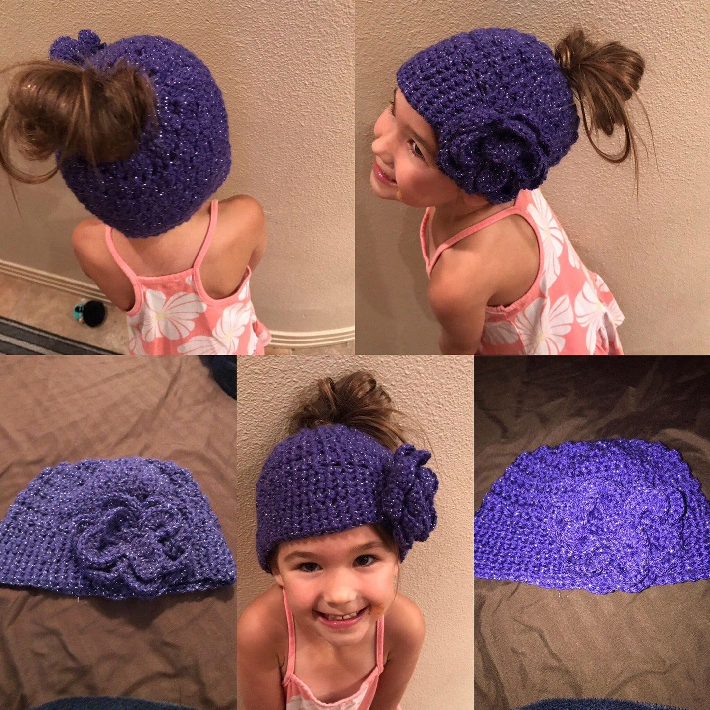 Toddler messy bun beanie with flower
