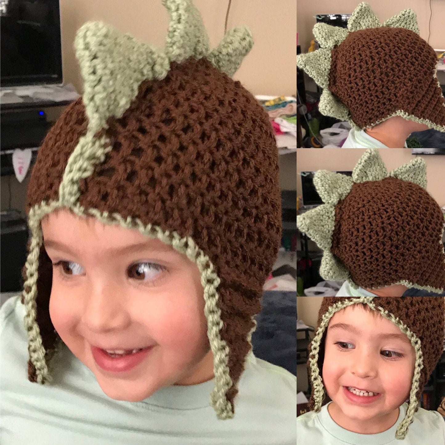 Crocheted Dinosaur Hats: With or Without Ear Flap