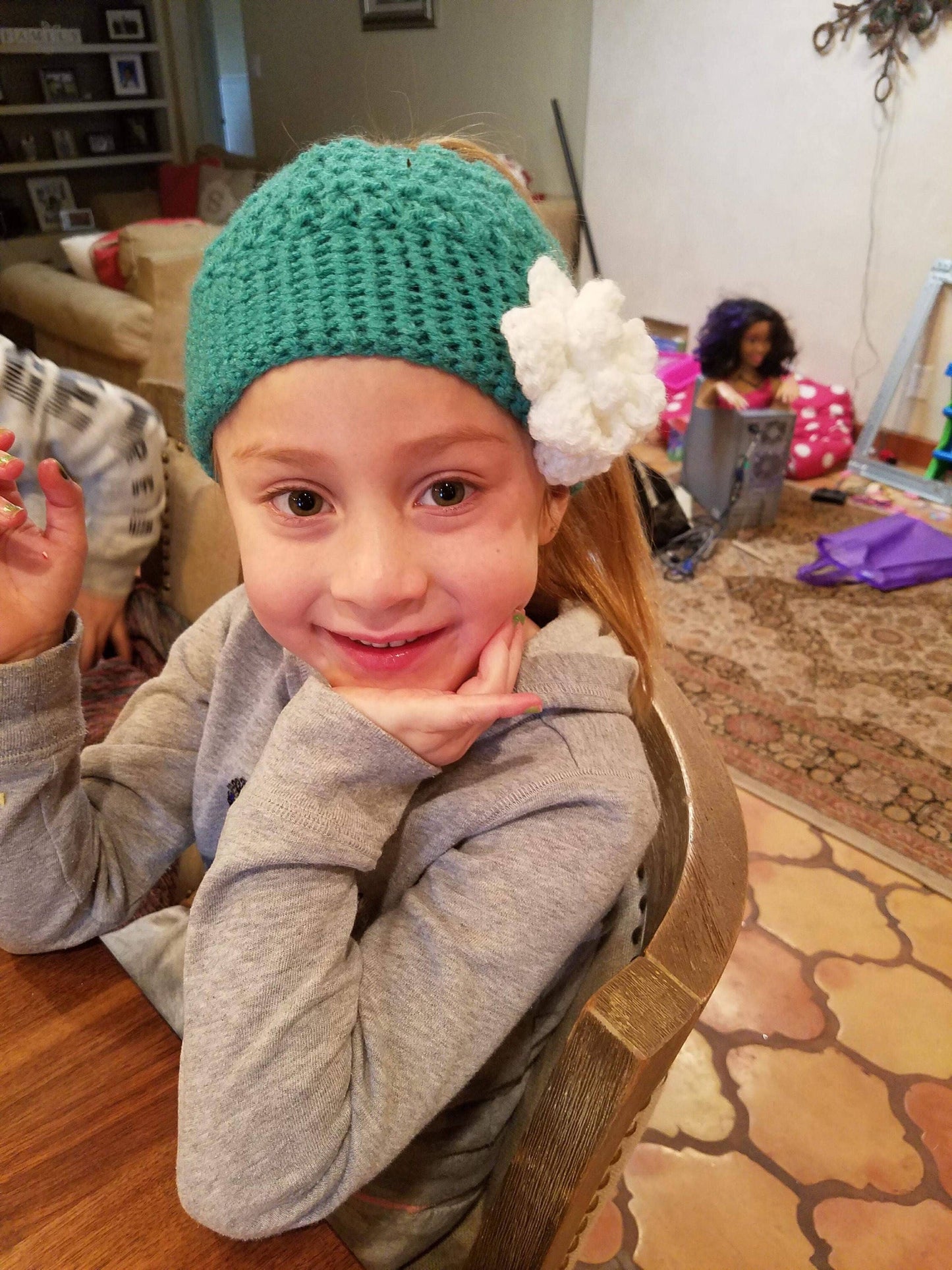 Toddler messy bun beanie with flower