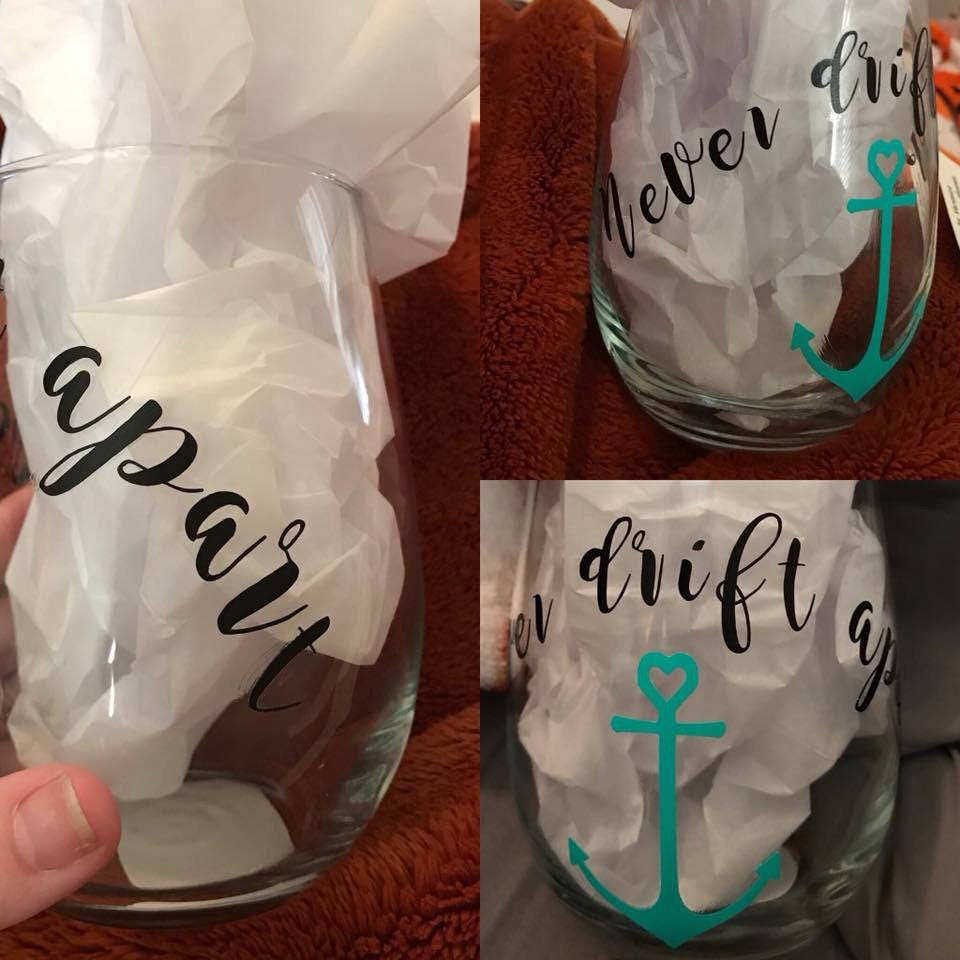 Never drift apart anchor wine glasses