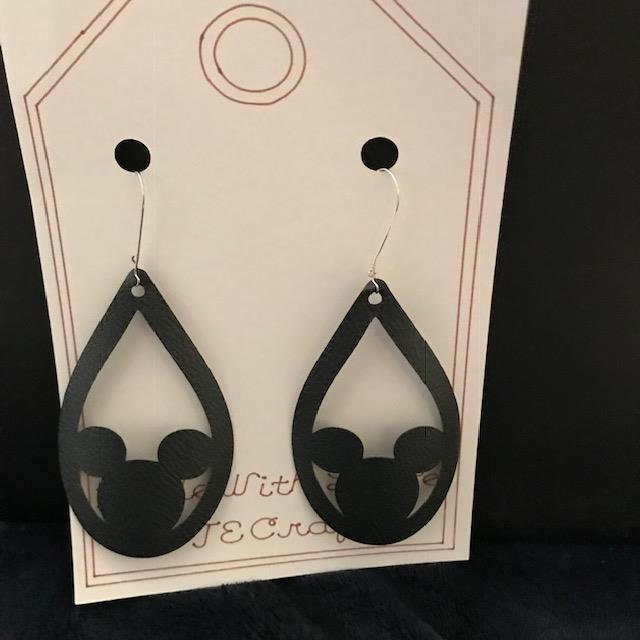 Teardrop Mickey Earrings - Faux Leather