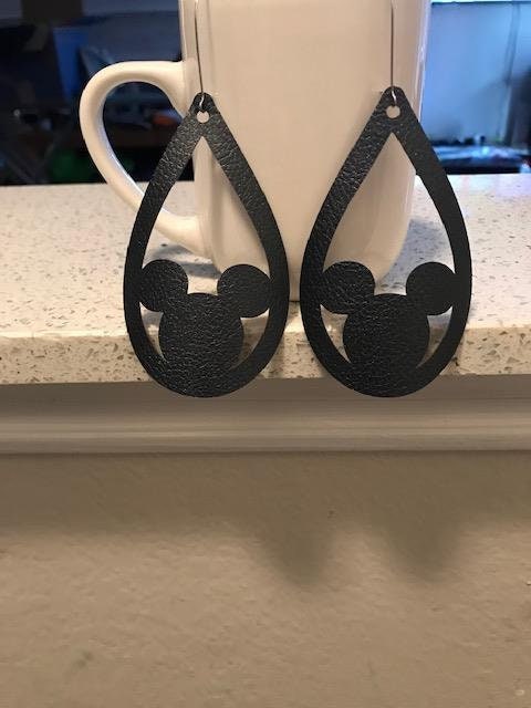 Teardrop Mickey Earrings - Faux Leather