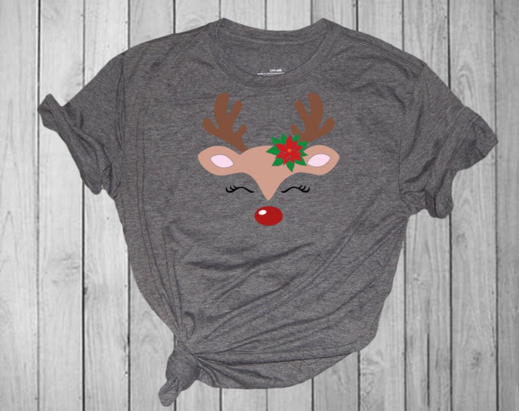 Reindeer with Poinsettia Shirt - Adult