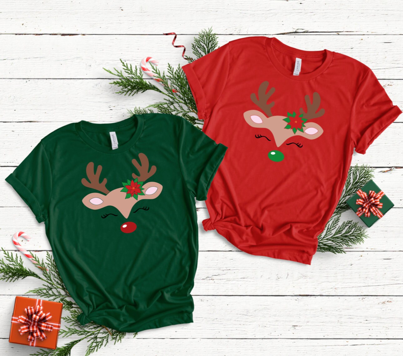 Reindeer with Poinsettia Shirt - Adult