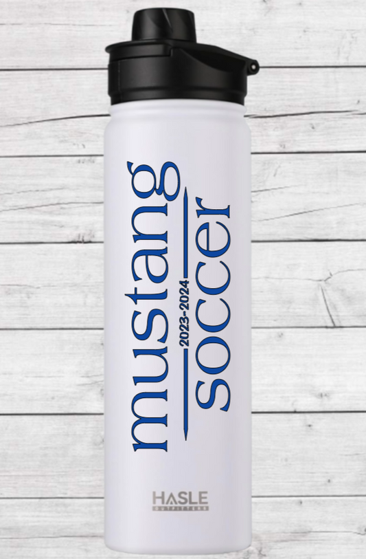 Mustang Soccer 2023-2024 Double Wall Stainless Steel White 22 Oz Water Bottle