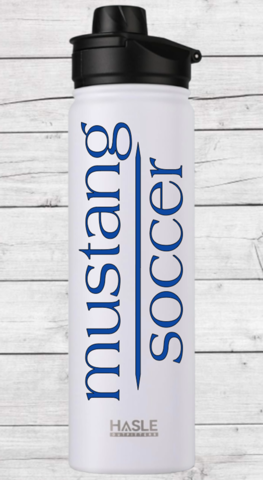 Mustang Soccer 2023-2024 Double Wall Stainless Steel White 22 Oz Water Bottle