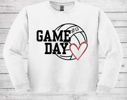 Volleyball Game Day with Number - Adult Long Sleeve Shirt (Unisex)