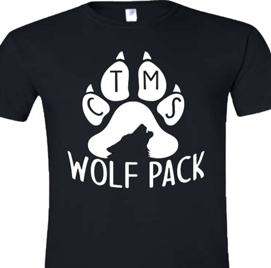 Wolf Pack with Paw on Bottom - CTMS Spirit Wear- Dri-Power Performance T-shirt - Adult Unisex