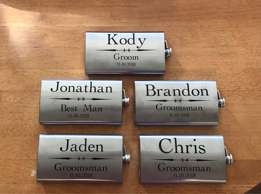 Personalized groommen/groom gifts: 8oz stainless steel flasks